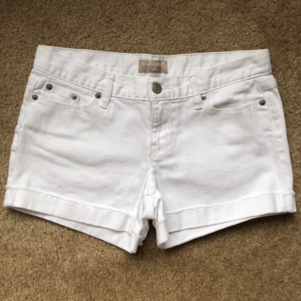 White Denim Cuffed Shorts